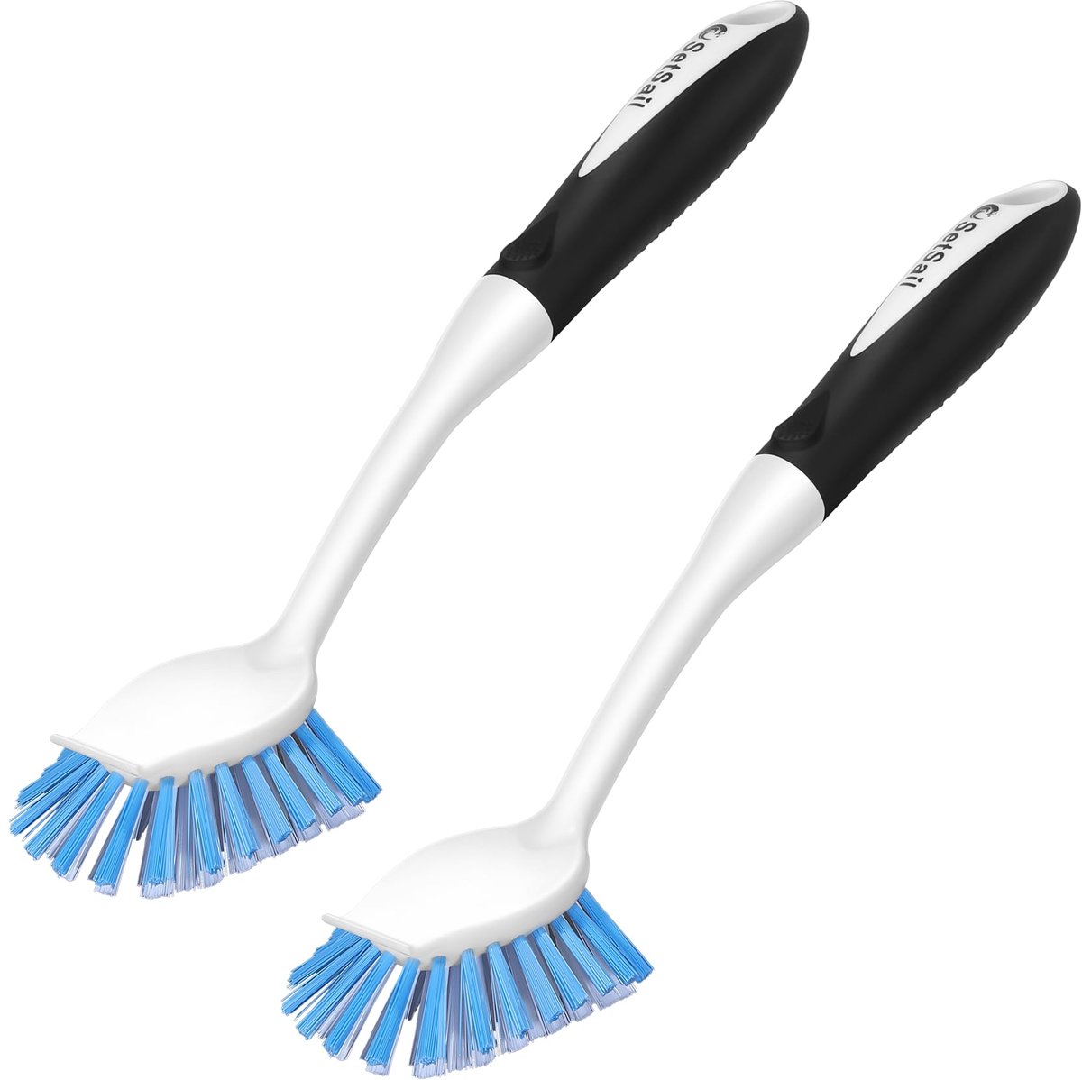 SnelShoppen - Set van 2 Vaatwastek Brushes met Handvat, Stugge Haren, Afwasborstels met Ingebouwde Schraper voor Schoonmaken van Borden, Pannen, Potte
