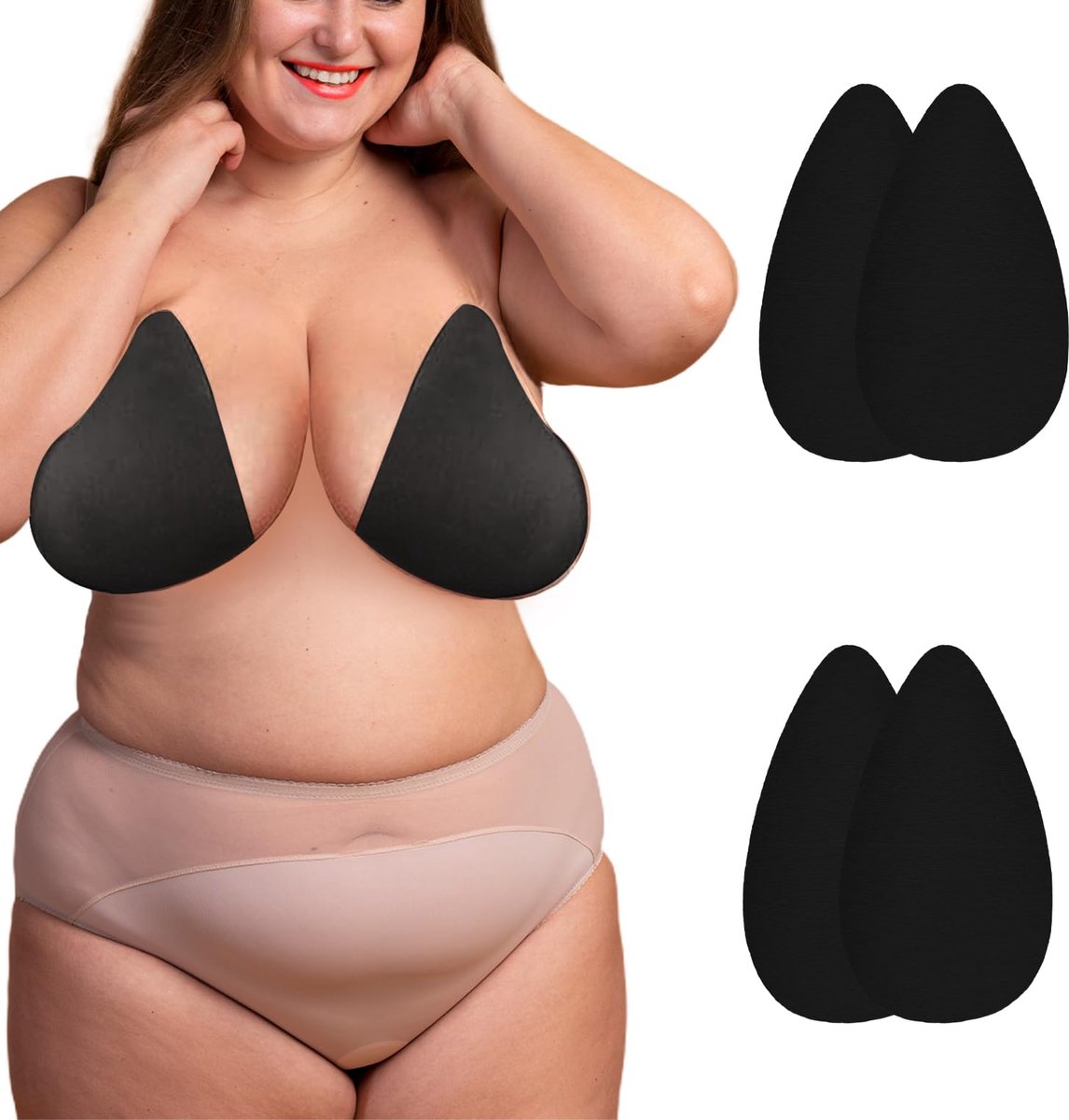 QTTVBTNA -Zelfklevende BH-tape - Borstlift Tape - Onzichtbare Plakband - 6 paar zwart, waterdicht vlies, ademend - Sterke kleefkracht, geschikt voor C-F cup - Op maat te snijden - Voor strapless, backless en bruidsjurken