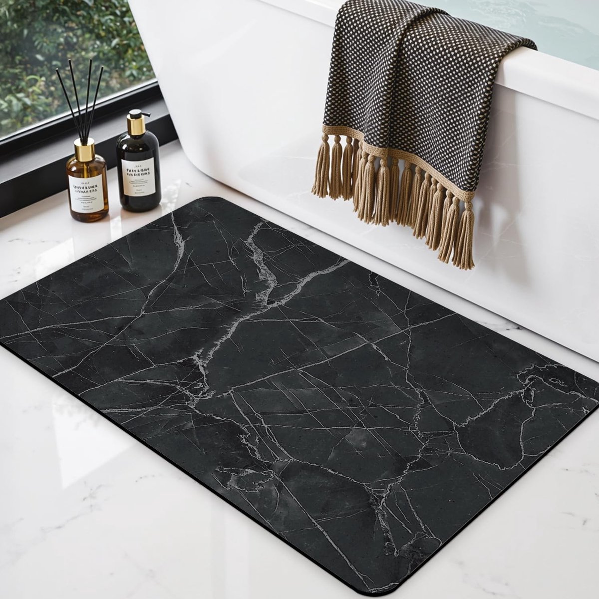 SnelShoppen - DEXI Badmat 60 x 90 cm, Antislip Badmat, Absorberend Sneldrogend Douchemat voor Badkuip en Doucheruimte, Wasbaar, Zwart