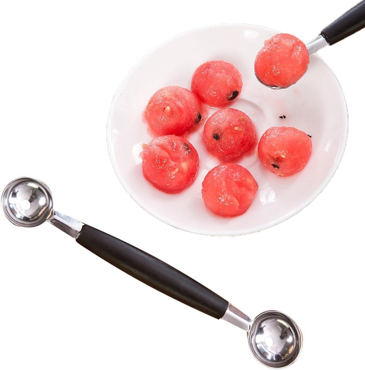 Dubbelzijdige Meloenlepel van RVS, 18 cm - 2-in-1 Keukengerei voor Snijden en Scheppen van Meloenen en Fruit