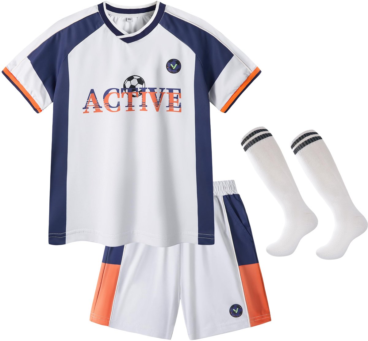 SnelShoppen - Volunboy Jongens 3-delige Voetbalshirtset, Sneldrogende Actieve Sportset voor Training en Wedstrijden, Maat 5-6 Jaar, Wit, Perfect als F