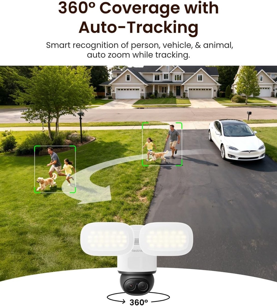 SnelShoppen - Reolink TrackFlex Wifi Buitenbewakingscamera 4K met 6 PTZ Functies en 3000 Lumen Schijnwerper, Auto-Tracking-Zoom, Lokale KI-Videosuche,