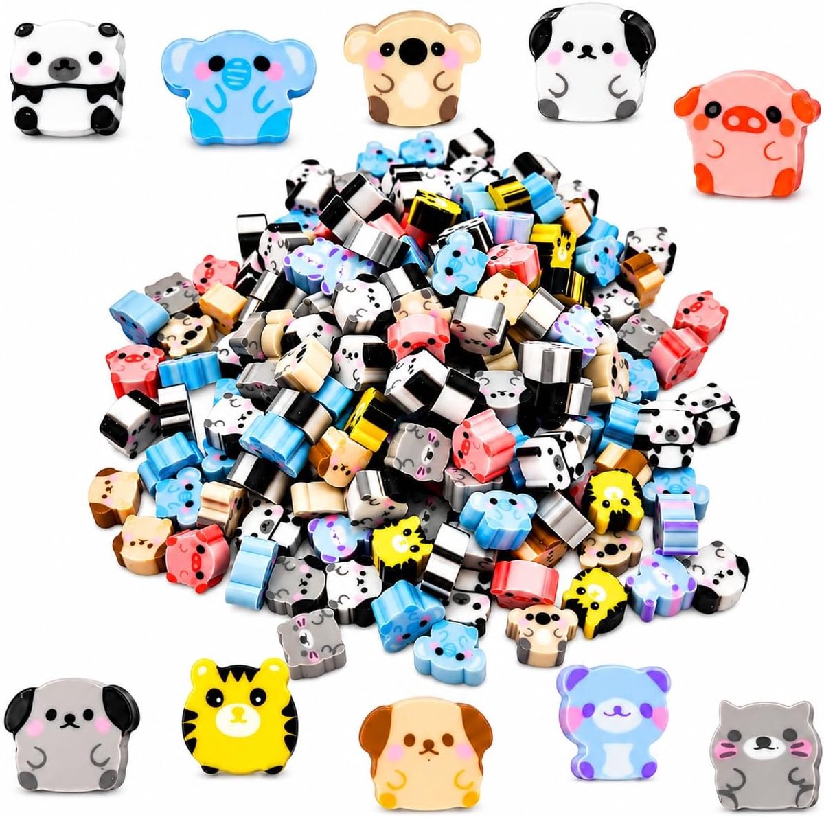 Erasers dieren set 200 stuks - grappige mini gum - verschillende vormen - leuk voor school en thuis - ShopVlot