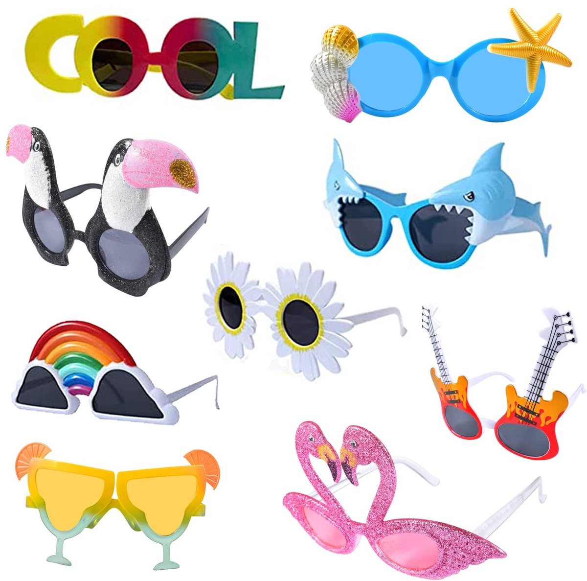 SnelShoppen - Feestbril Set, 9 Paar Grappige Zonnebrillen, Hawaïbril, Feestaccessoires voor Kinderen, Tieners en Volwassenen, Vrijetijdsgebruik, Kleur
