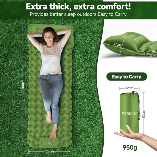 Slaapmat - Slaapmat Zelfopblazend - Luchtbedden - Met Kussen 200 X 68 Cm - Ultralicht Opblaasbaar Waterdicht Bed Voor Trekking, Tent, Backpacken, Hangmat van Merkloos — afbeelding 3