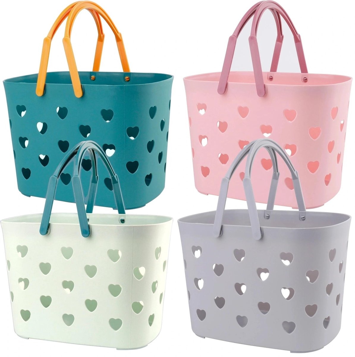 SnelShoppen - Set van 4 Draagbare Douchecaddy Mand met Handvat, Plastic Opbergmand voor Badkamer, Douche en Verzorgingsaccessoires, Caddy Organizer Bi