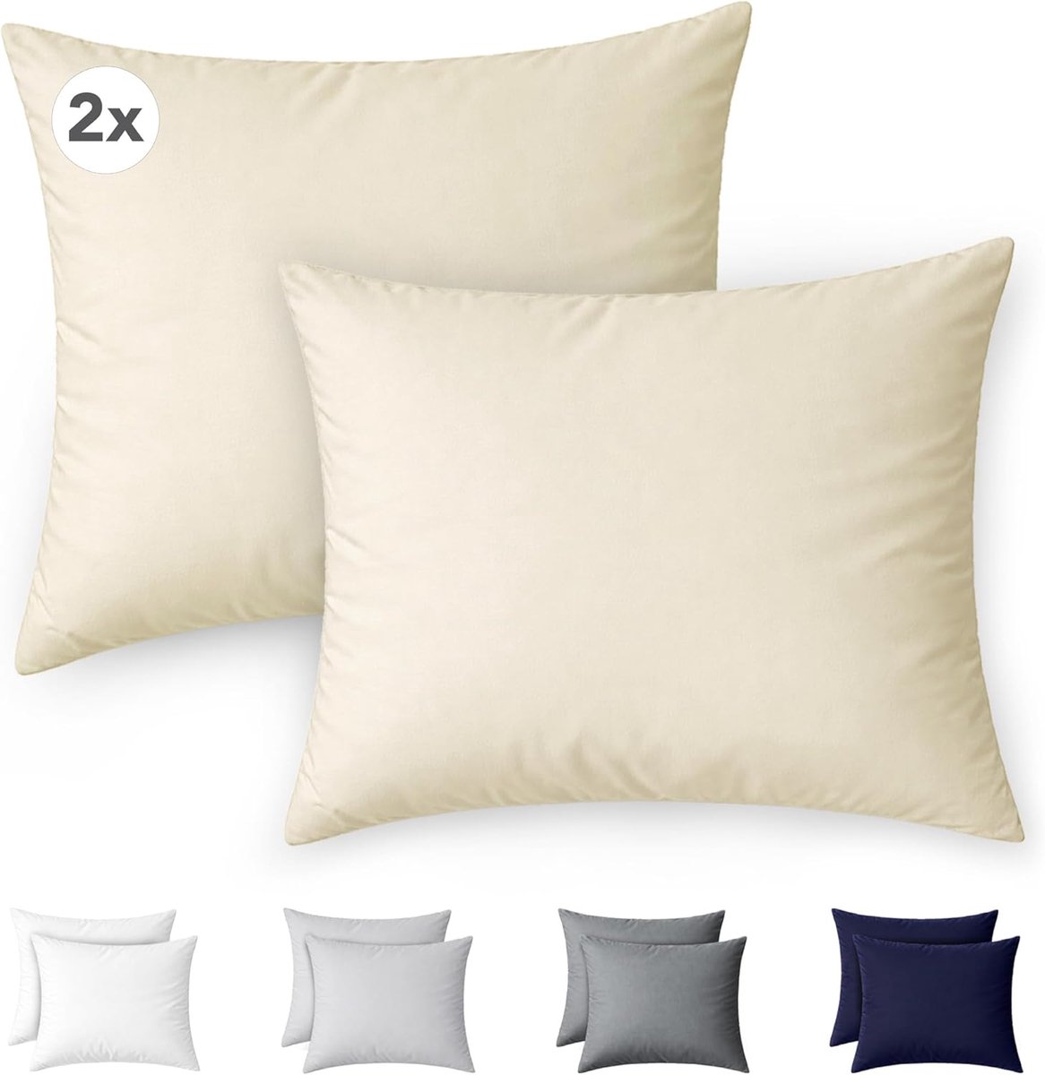 SnelShoppen - Set van 2 Beige Kussenslopen 40x40 cm van 100% Jersey Katoen met Ritssluiting, Zacht en Ademend, Onderhoudsvriendelijk, Oeko-Tex, Perfec