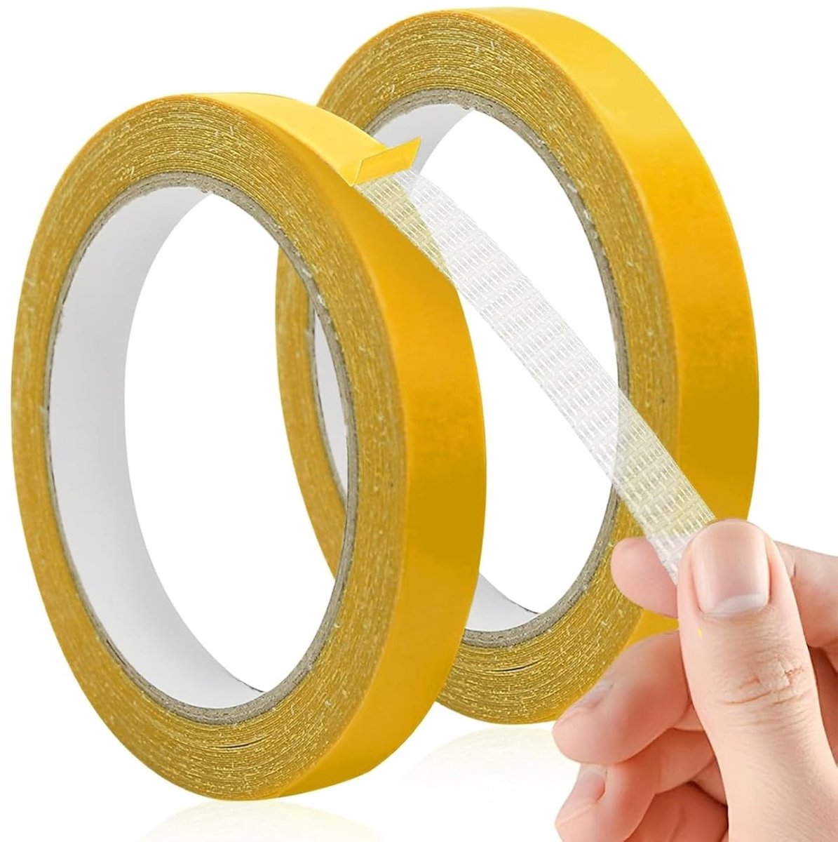 Dubbelzijdig plakband extra sterk, 2 rollen (1 cm x 10 m) voor kleding, gordijnen en tapijten, hoge hechting en veelzijdig gebruik