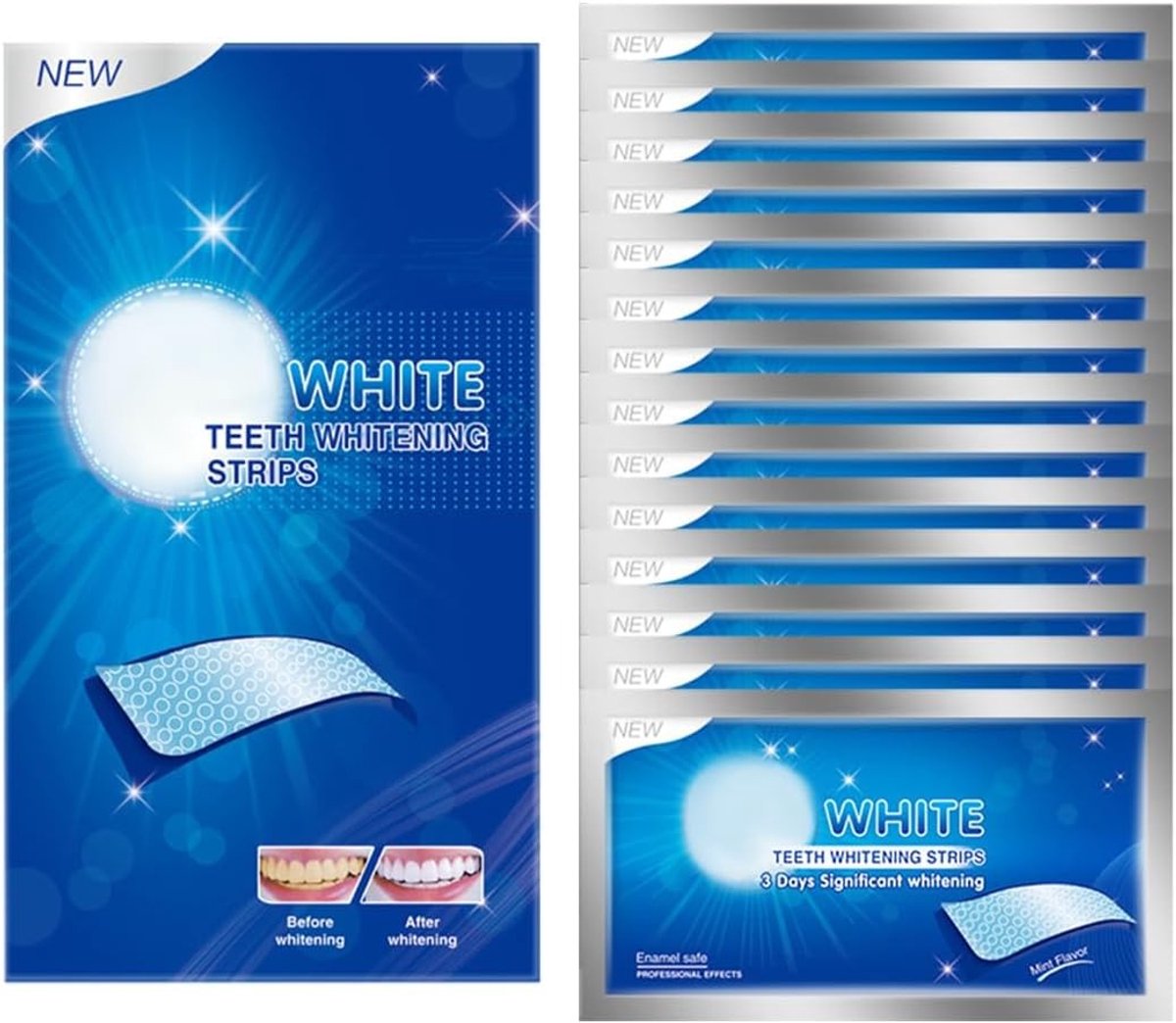 Professionele whitening strips voor witte tanden, geschikt voor gevoelige tanden, peroxidevrij en snel resultaat bij het verwijderen van vlekken