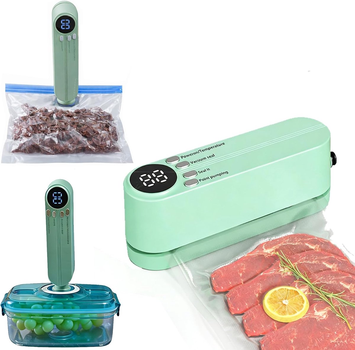 Draagbare vacuümsealer, Geschikt voor het bewaren van voedsel, Digitale temperatuurregeling, USB-oplaadbare mini-zaksealer, Geschikt voor snacks, diepvriesvlees, koffiebonen, babyvoeding, huisdierensnacks, enz.