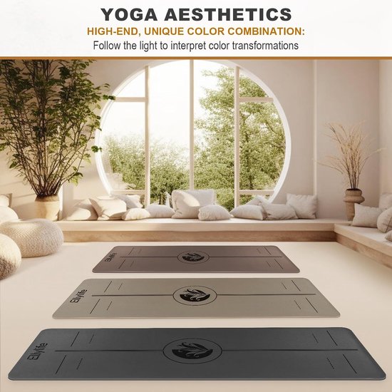 SnelShoppen - Yogamat 5 mm PU Antislip met Uitlijnstreep, Niet-giftig Rubber, Geurvrij, Ideaal voor Yoga, Pilates, Meditatie, 183 x 61 x 0,5 cm, Donke van Snelshoppen — afbeelding 4