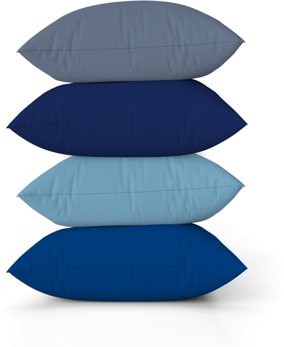 SnelShoppen - Eenkleurige Kussenhoezen Linnenlook voor Bank - Kleurverloop Blauw - Sierkussen Marineblauw - Handgemaakt Vierkant 50 x 50 cm - Set van