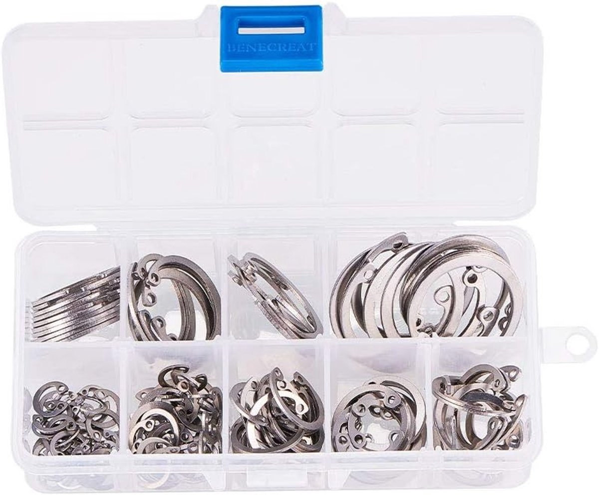 125 Delige Set Interne Borgringen (Circlips) RVS - Assortiment 8mm tot 32mm
