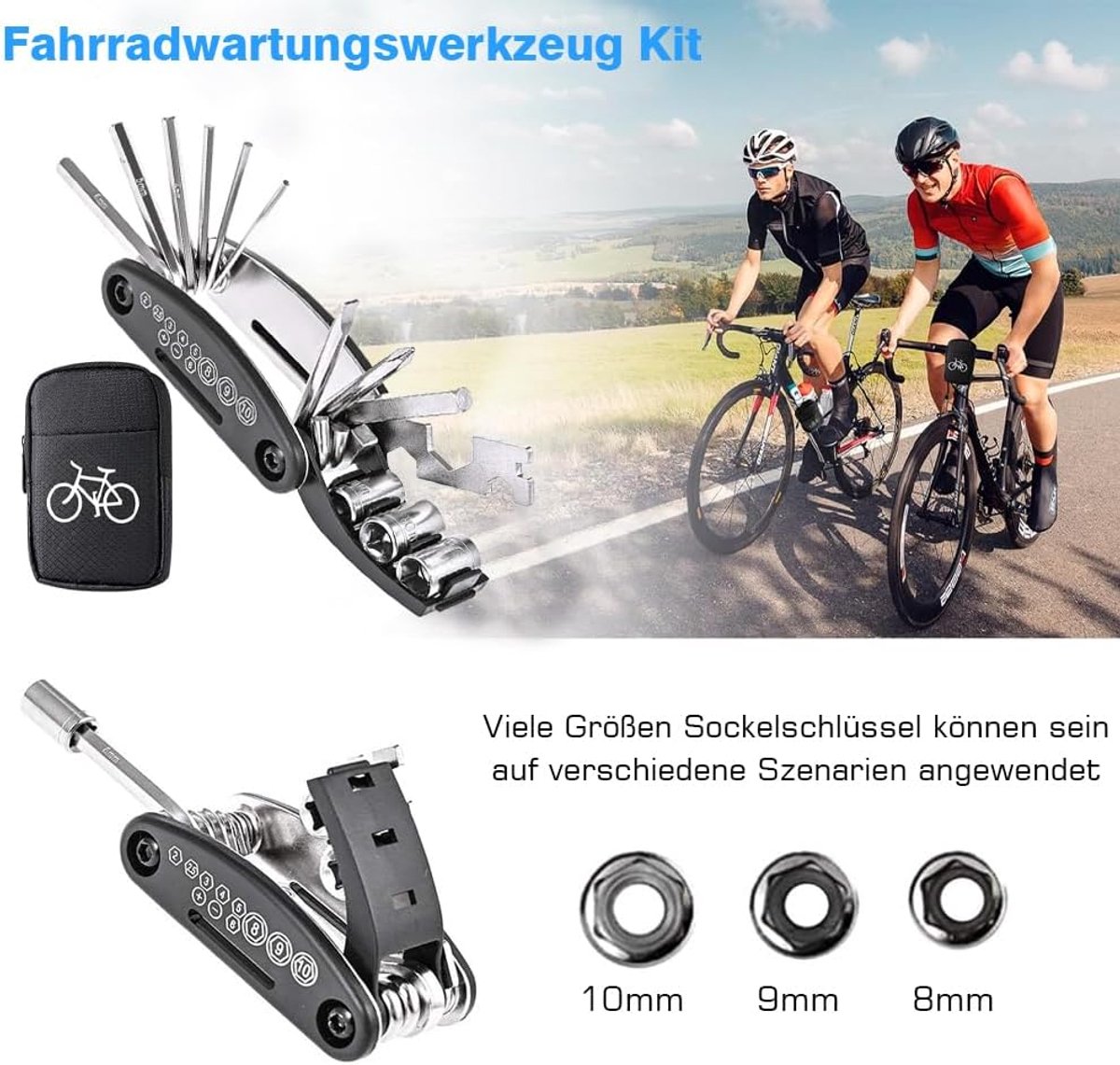 SnelShoppen - Fietsreparatieset 17-in-1 Multitool - Verwijderbare Fietsgereedschapsset voor Mountainbike - Inclusief Zadeltas - Ideaal voor Fietsrepar
