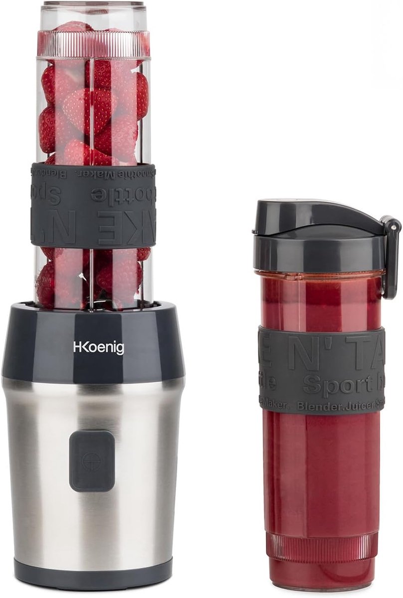 Smoothie Blender - Mini Blender - Draagbare Blender met Reisfles - Persoonlijke Blender voor Smoothies en Shakes - 570 ml Smoothie Maker - RVS Blender met 4 Messen - To Go Blender voor Kantoor Sport en Reizen