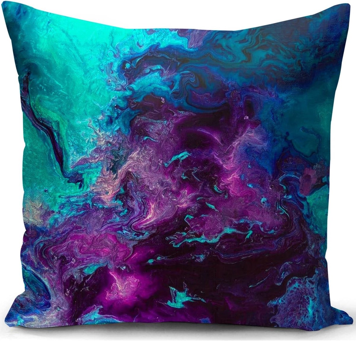 Paarse en turquoise kussenhoes van 40 x 40 cm voor galactische decoratie in de woonkamer, perfect als cadeau en voor op de bank