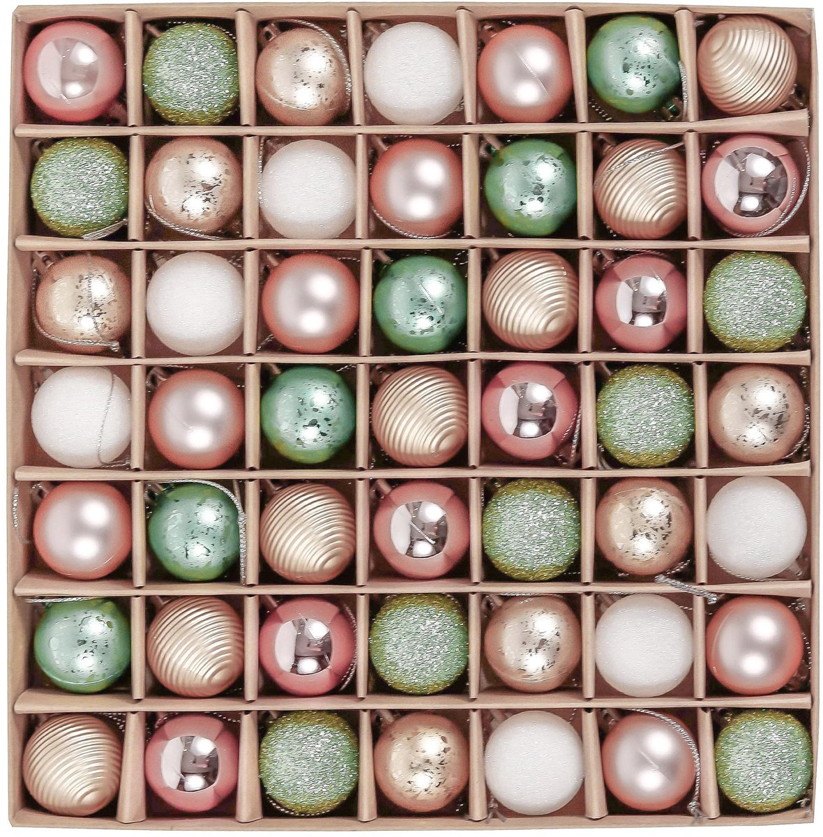 SnelShoppen - 49 stuks kerstballen 3 cm in mintgroen, goud en elegant paleisroze, kerstboomversiering met mat glanzend pailletten, geschenkverpakking