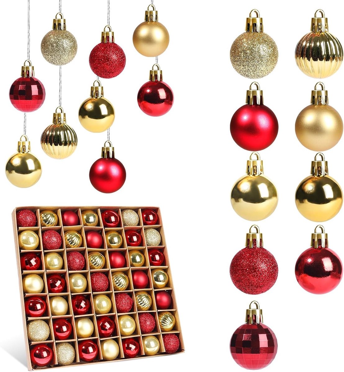 Set van 49 Mini Kerstballen van Plastic, 3 cm, Kleine Versieringen voor de Kerstboom, Feestelijke Decoratie en Cadeau-ideeën