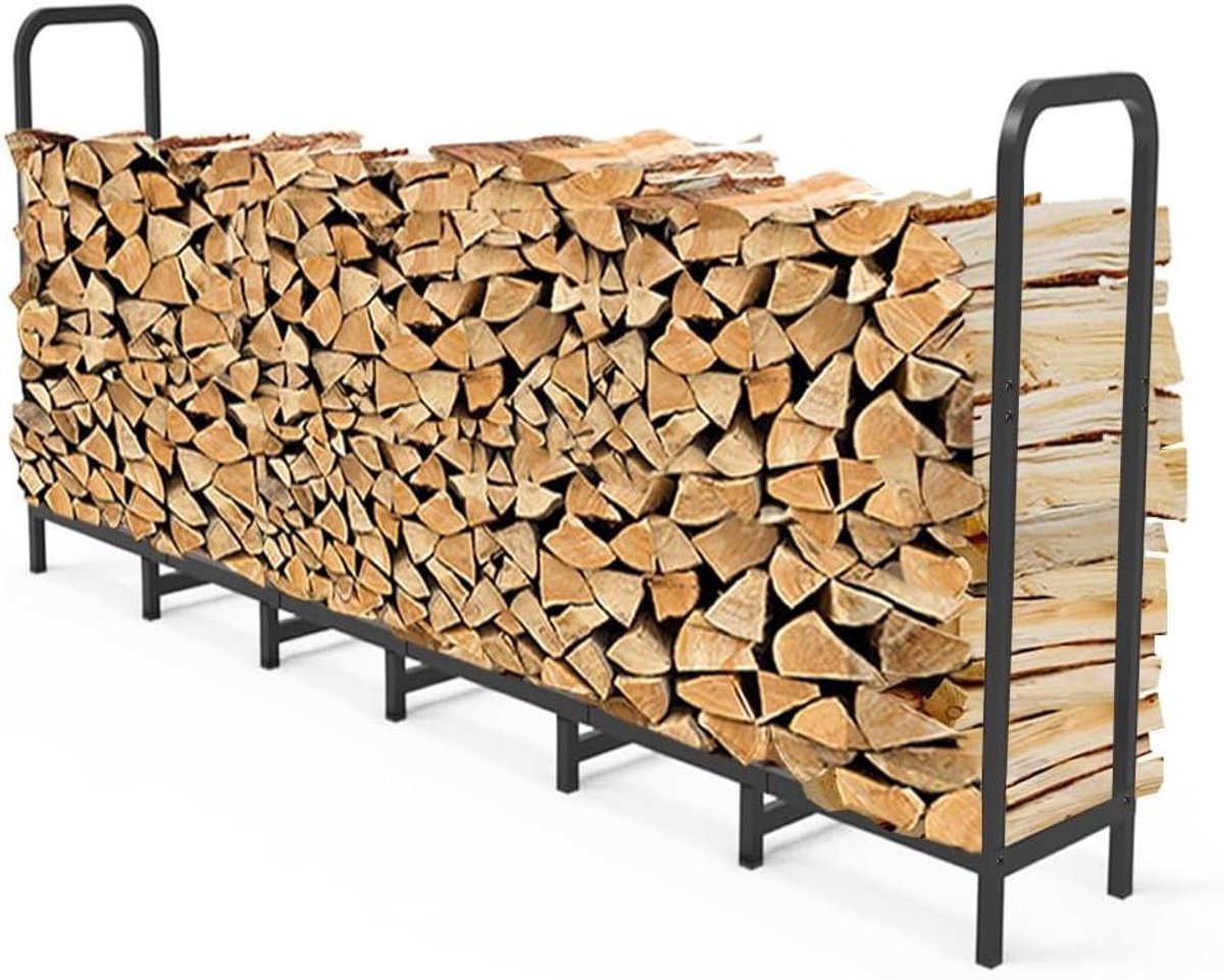 Brandhoutrek - Houthouder Haard - Haardhout Opslag - Stabiel Stalen Frame - 244 cm - Zwart
