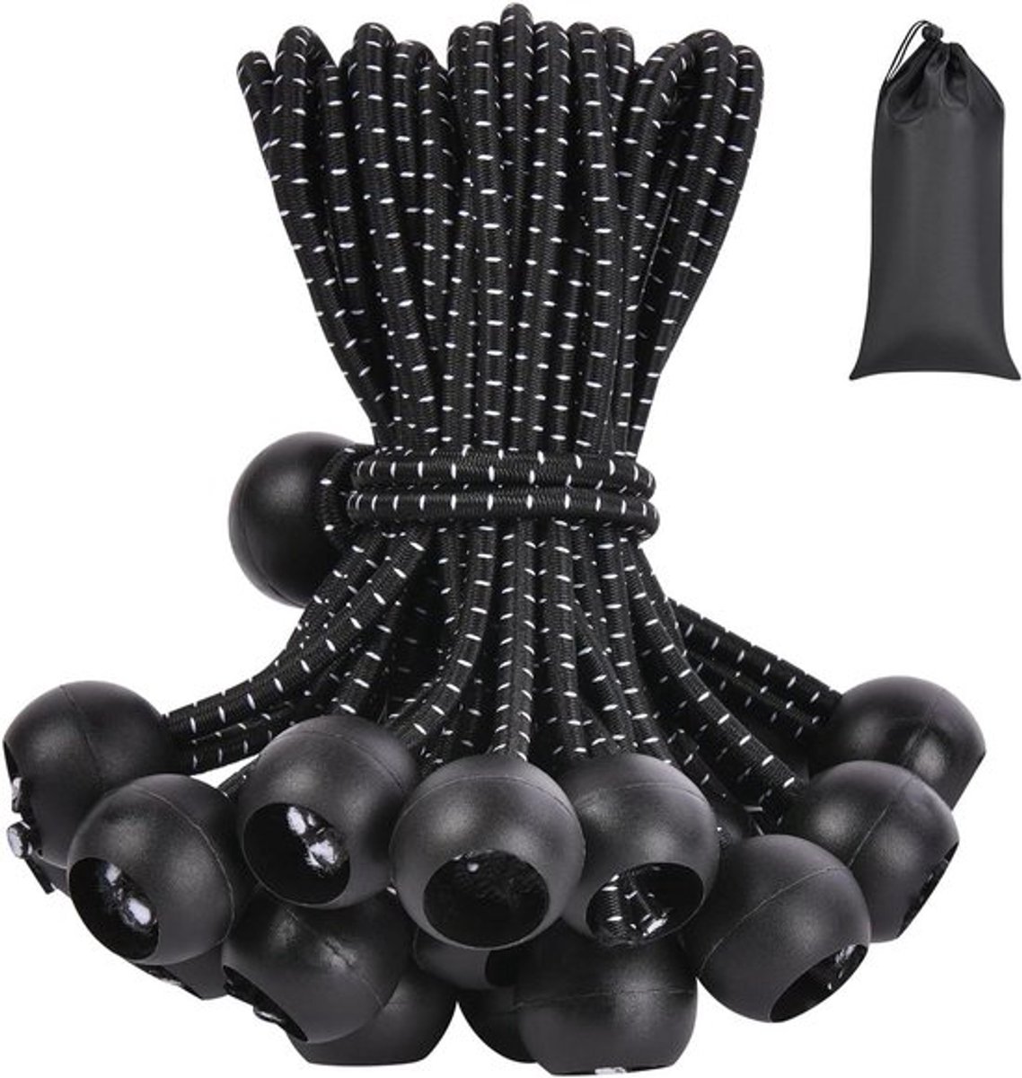 Elastische touwen met ballen - 50 stuks - 10 cm - rubberen banden - dekzeilen - duurzaam en draagbaar - kogeltouw - paviljoenen - tenten - campingaccessoires