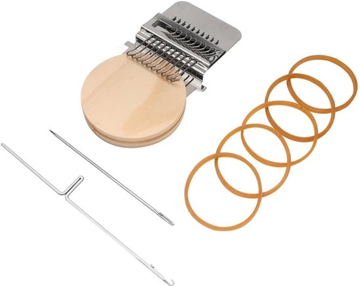 Weefgetouw Hout/Metaal - Weefgetouw voor Volwassenen - Weefgetouw voor Kinderen - 10/12/14/28 Naalden - Diameter Bord 6,5 cm - Inclusief Handleiding - Weefmachine
