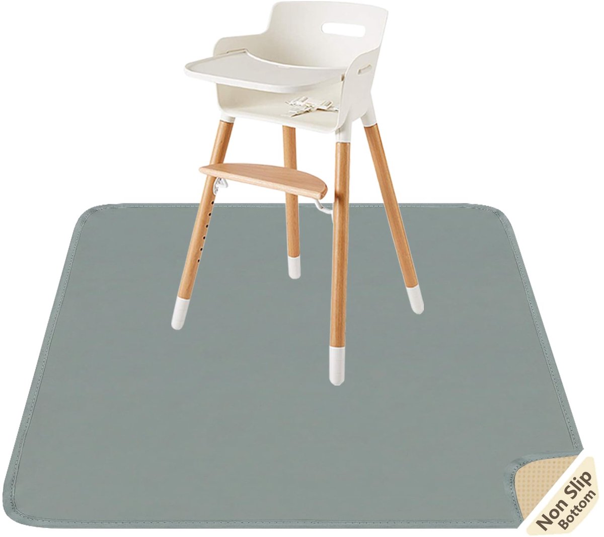 SnelShoppen - Baby-bodemmat onder hoge stoel, waterdicht, antislip, wasbaar, vloerbeschermingsmat en tafelkleed, 129,5 cm, grijs voor kinderen, keuken