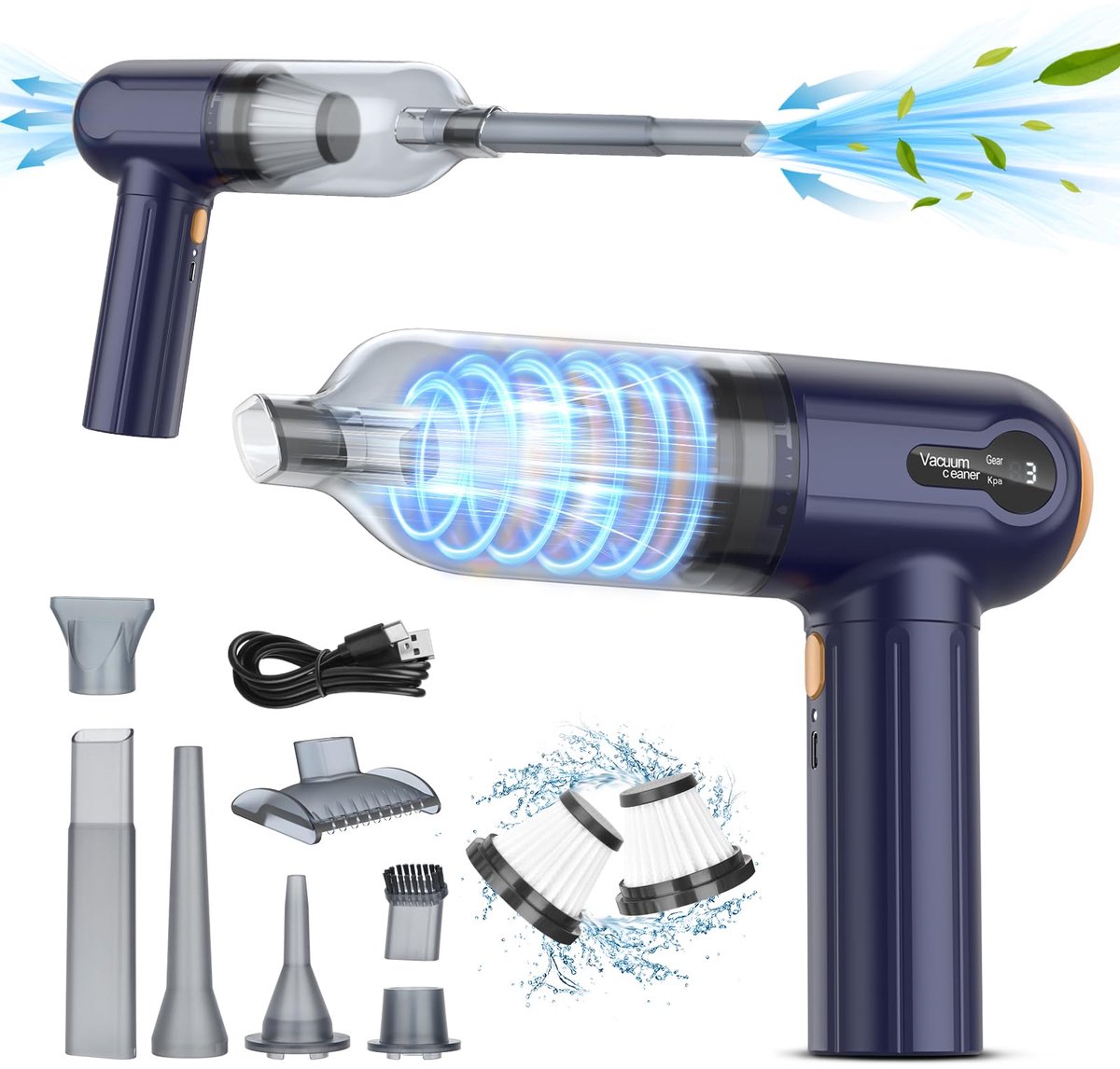 SnelShoppen - Handstofzuiger 15000PA Draadloze Autostofzuiger 3-in-1 Mini Licht Stofzuiger met LED-display USB Oplaadbaar Stofborstel Spleetmondstuk v