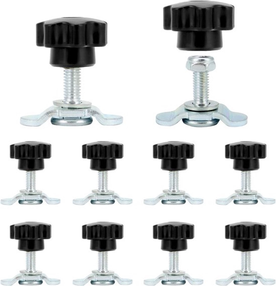 Set van 10 schroefbevestigingen voor spanrail - M8x20 500daN eindbevestiging met sterhandgreep - Geschikt voor gaten met diameter 20 mm, ideaal voor transport en bevestigen