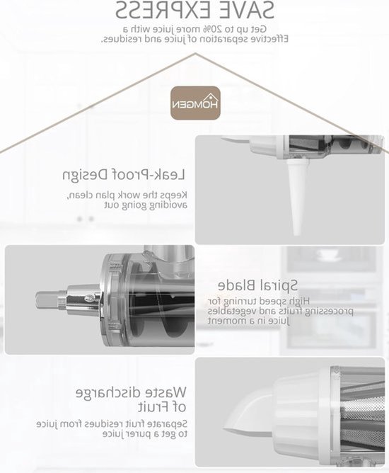 Kauwende Juicer Accessoire voor Keukenmachine - Slow Juicer voor Sap en Pulp - Koudpersen en Citrus Extractie Accessoire — afbeelding 5