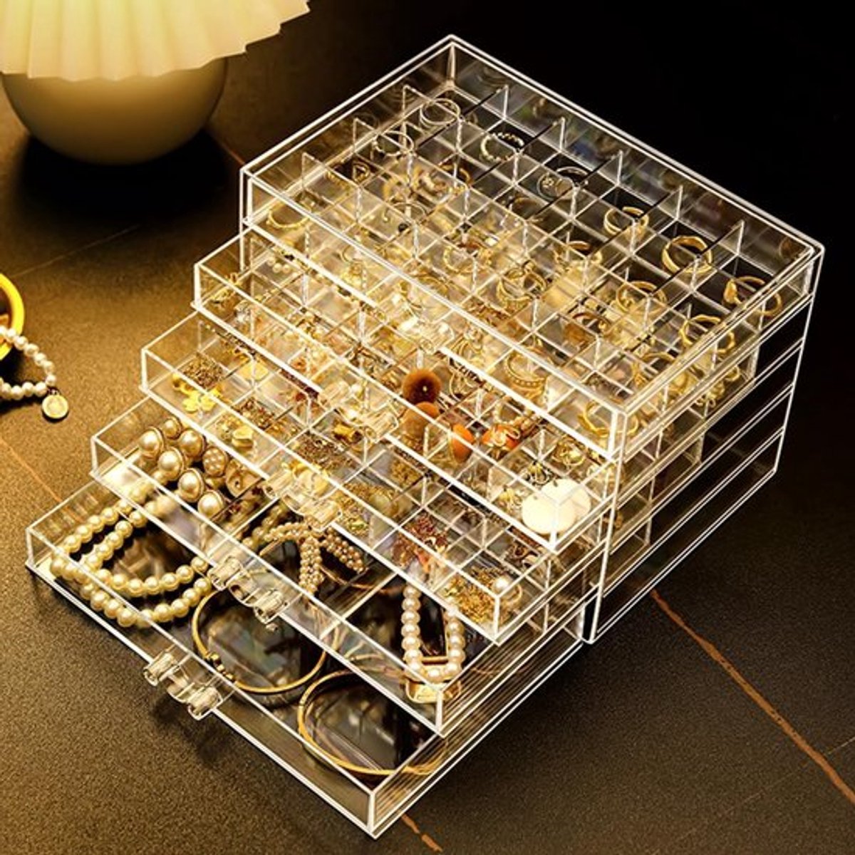 Sieradenopbergdoos voor Oorbellen, Duidelijke Acryl Organizer met 3 Lades voor Vrouwen en Meisjes, Perfect voor Accessoires en Juwelen