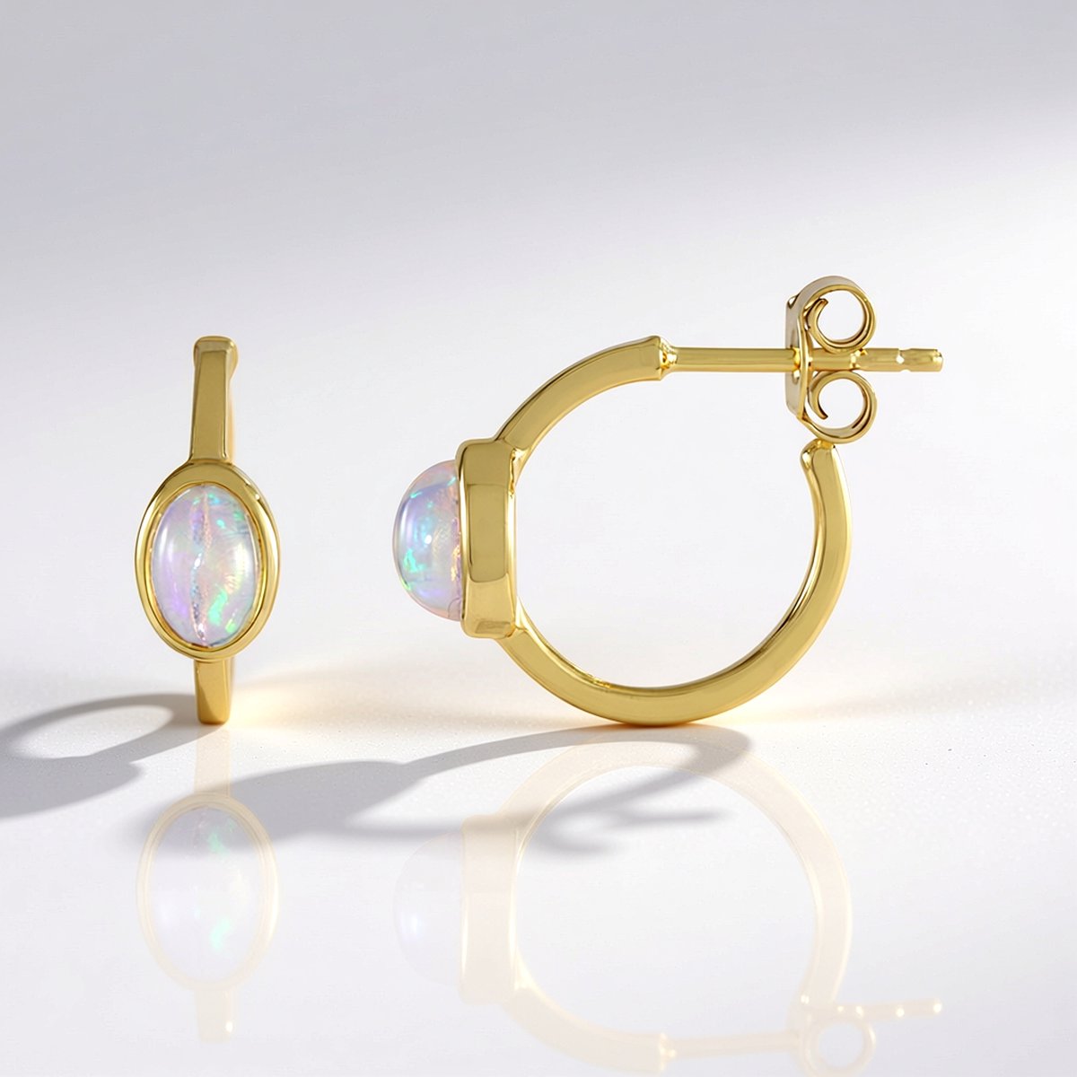 Cavill - Welo Opalen Oorbellen 0,59 ct - 925 Sterling Zilver Verguld - Elegante Ovale Cabochon Edelsteen Oorbellen - Ethiopische Opal