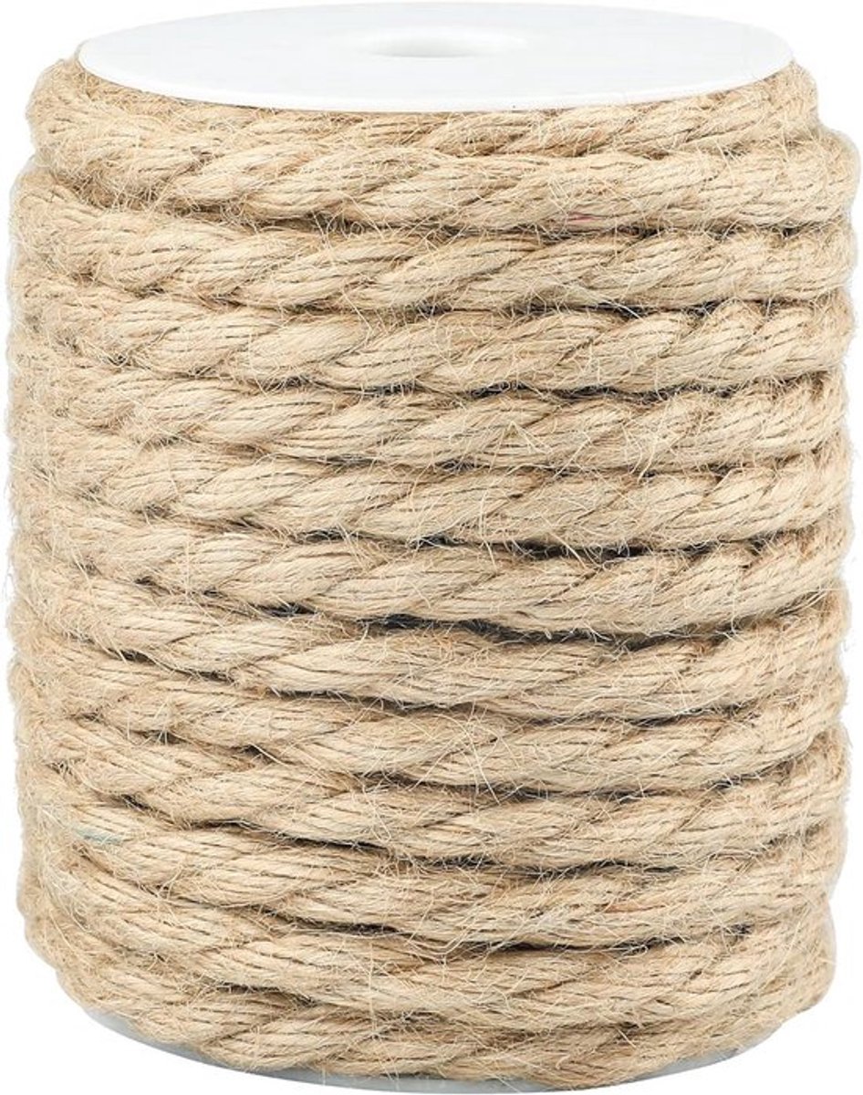Dik Jute Henneptouw 10 mm - 15 meter Natuurlijk Touw voor Kattenkrabber, Tuinieren en Ambachtelijke Decoratie