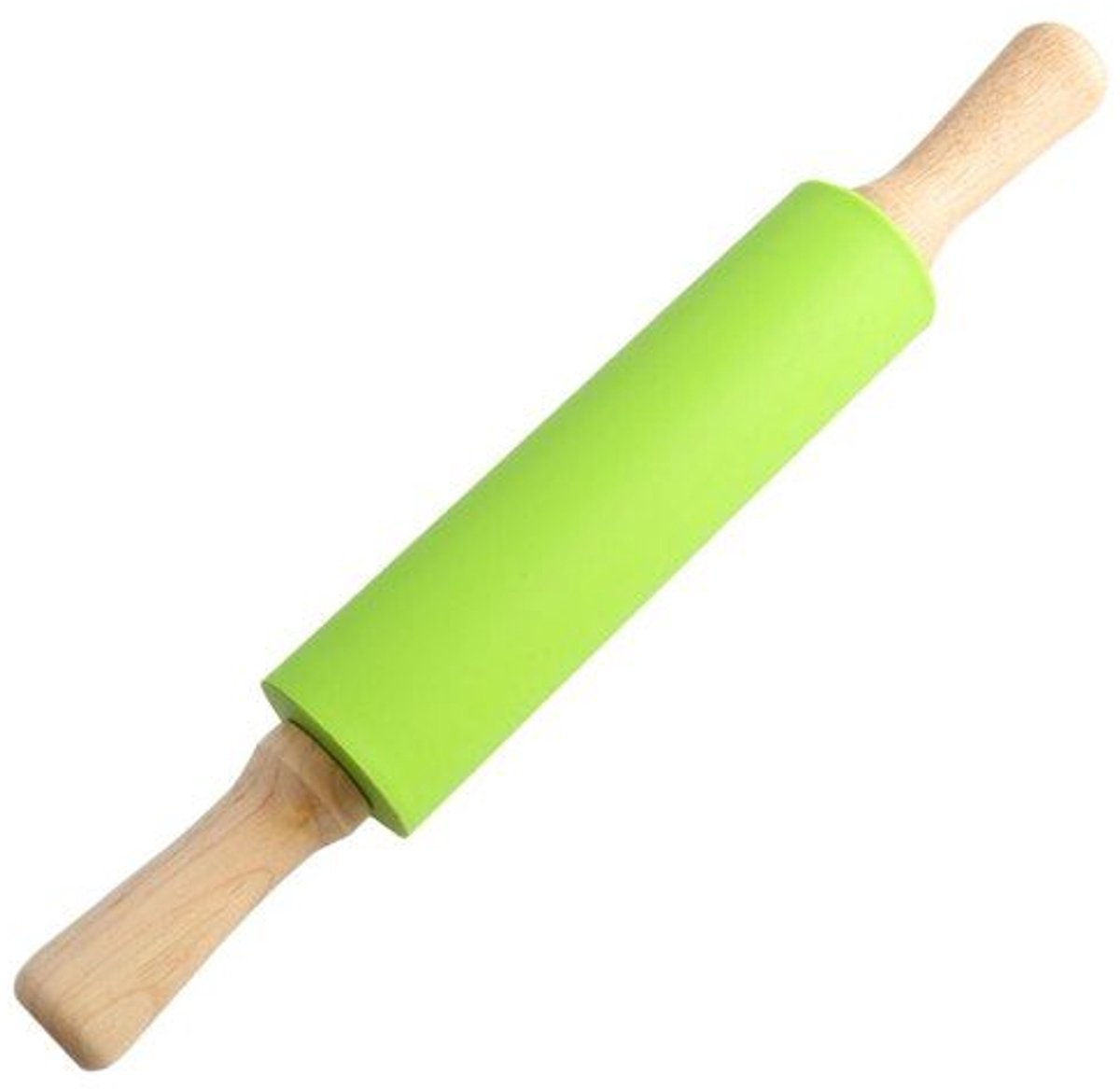 LISM-Siliconen deegroller, antiaanbaklaag, houten handvat, 30 x 4,2 cm (groen)