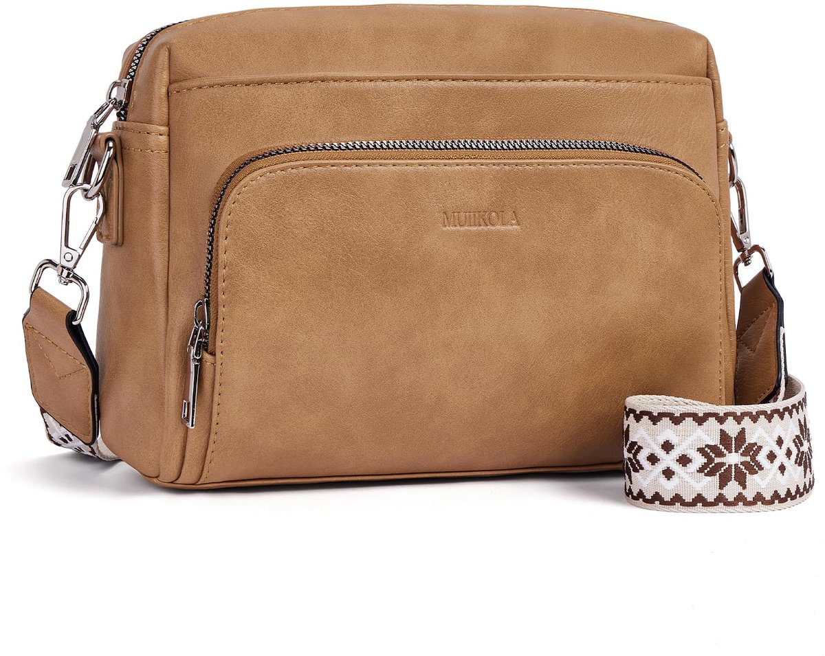 SnelShoppen - MUIIKOLA Schoudertas voor Dames, Veganistisch Leer Crossbody Tas Klein met Verstelbare Schouderriem, 24,4 cm x 8,4 cm x 18,5 cm, Perfect