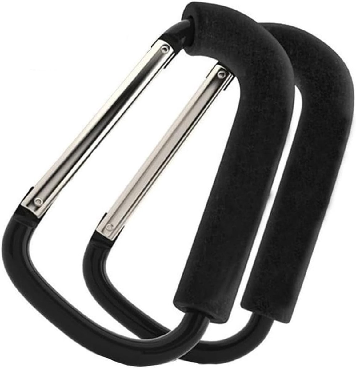 Universele Buggy Clips voor Kinderwagens, 5 Inch Zwarte Carabiner Haken voor Het Ophangen van Luiertassen en Boodschappentassen (2 Stuks)