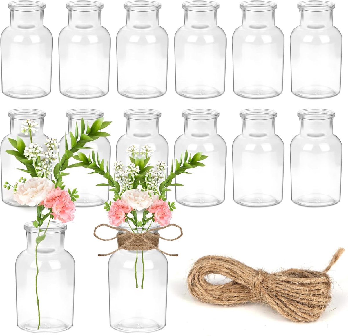 Glazen Vazen Set van 12 - 125 ml Mini Vazen - Retro Ontwerp - Perfect voor Tafeldecoratie - ShopVlot