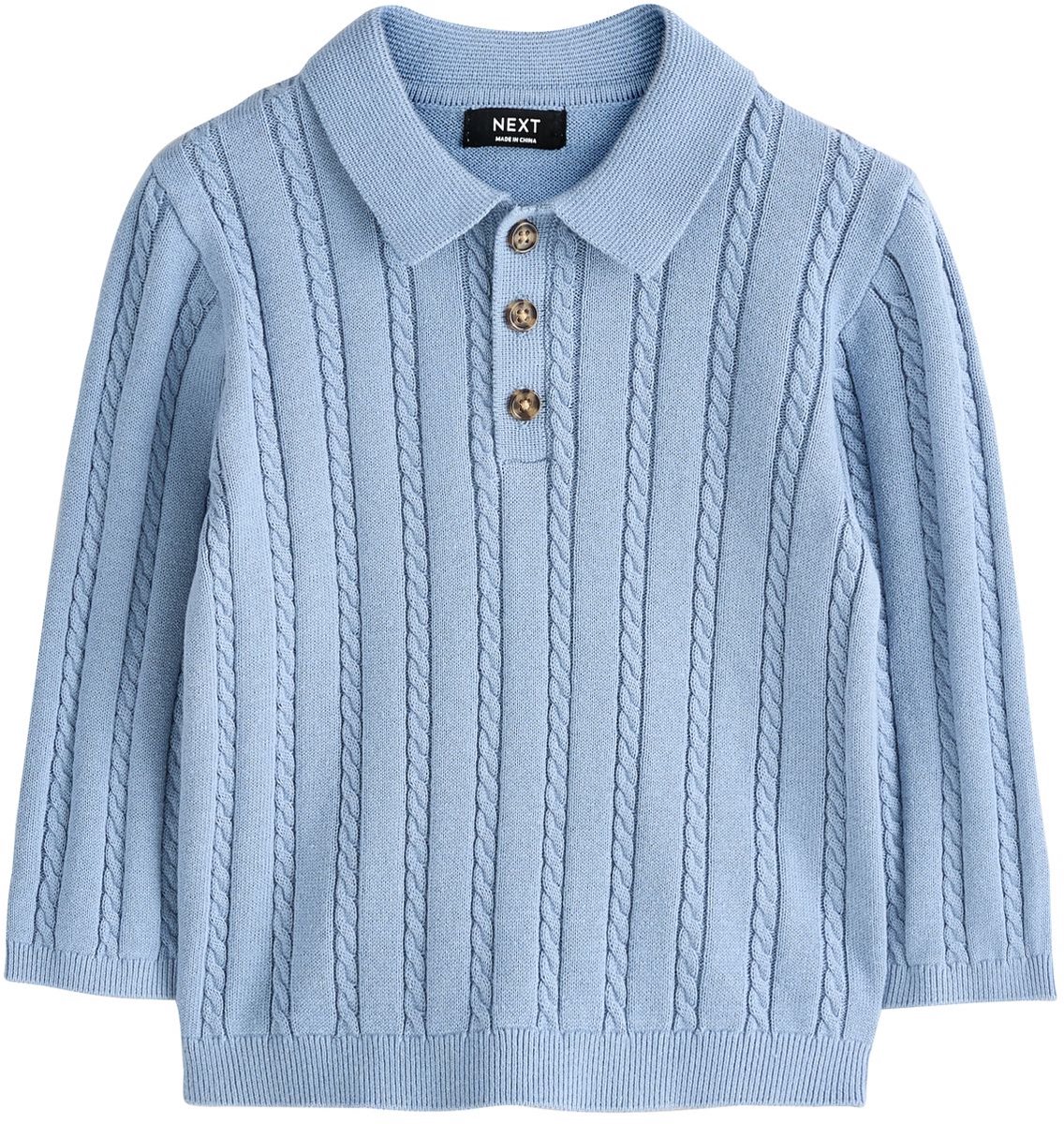 Next - Jongens - Kabelgebreid poloshirt - Blauw