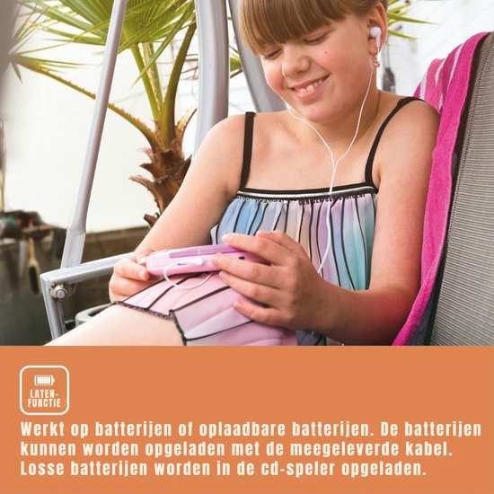 QORA® CD Speler - Draagbare CD Speler - Portable CD Speler - Roze - 15cm x 14cm x 3cm — afbeelding 5