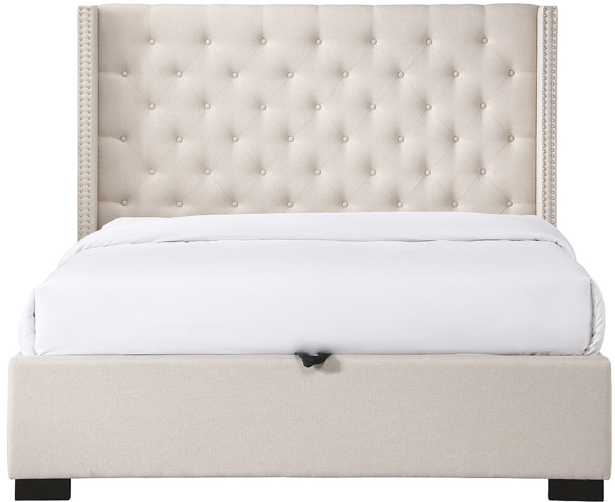 Vente-unique Bed met opbergruimte stof beige 160 x 200 cm