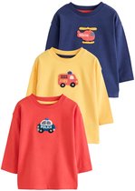 Next - Jongens - Set van 3 T-shirts met lange mouwen en applicatie - Rood