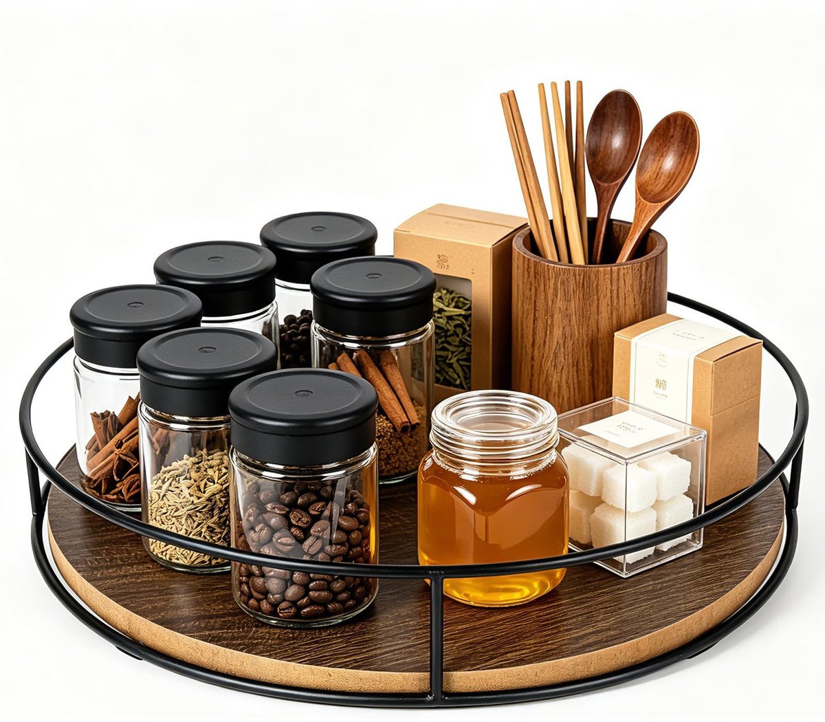 Dailygoods - Houten Draaiplateau Keukenorganizer, 360 Graden Draaibaar