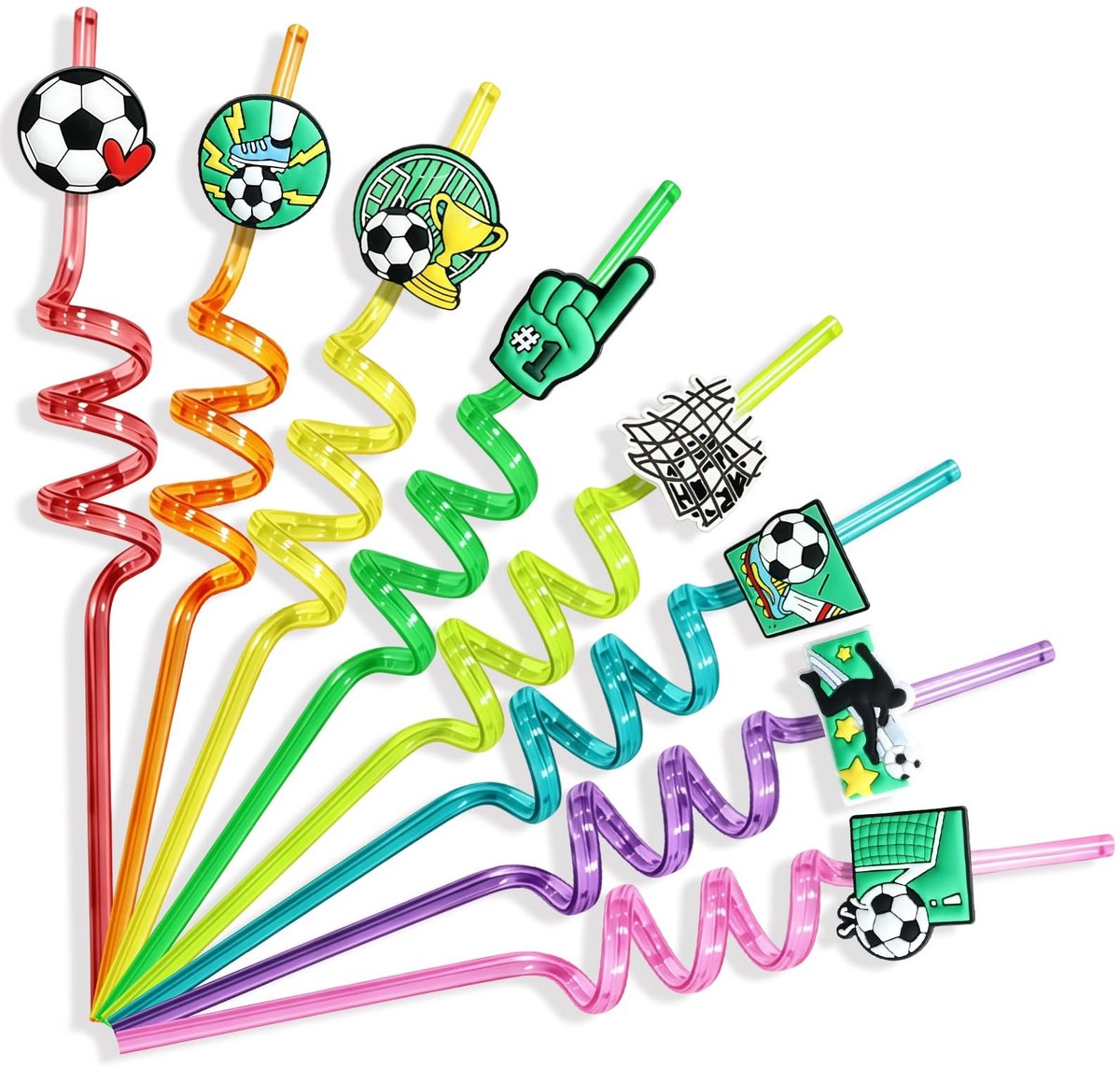Dailygoods - Voetbalrietjes Set - Herbruikbare Rietjes met Stroborstel voor Kinderfeestjes (8 stuks)