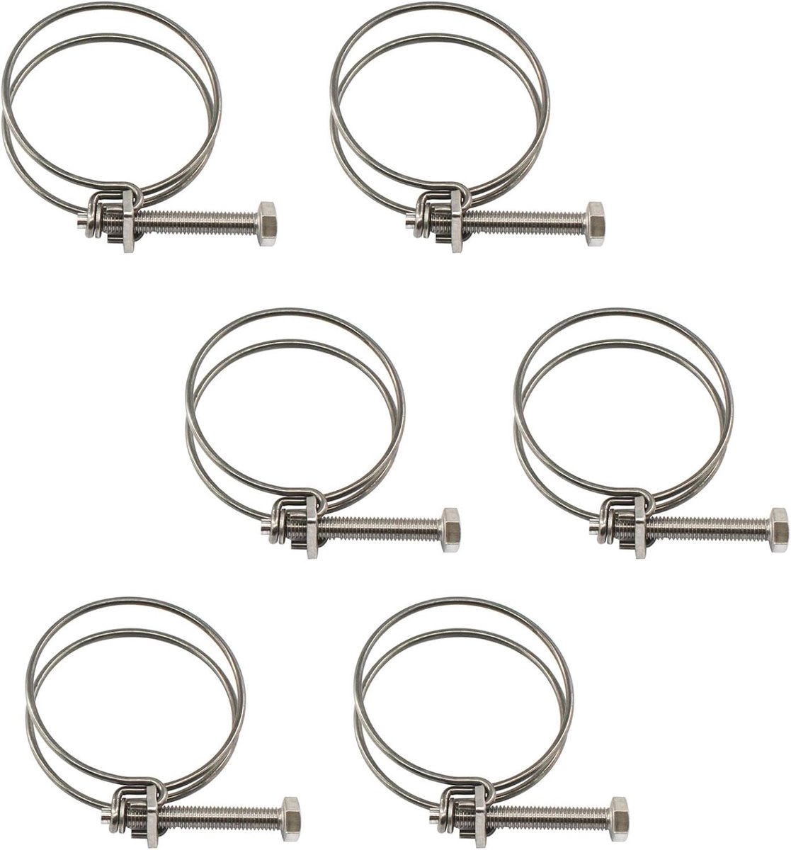 Set van 6 Dubbele Draad Slangklemmen 55-60mm - Roestvrij Staal Slangklemmen voor Bevestiging en Ondersteuning