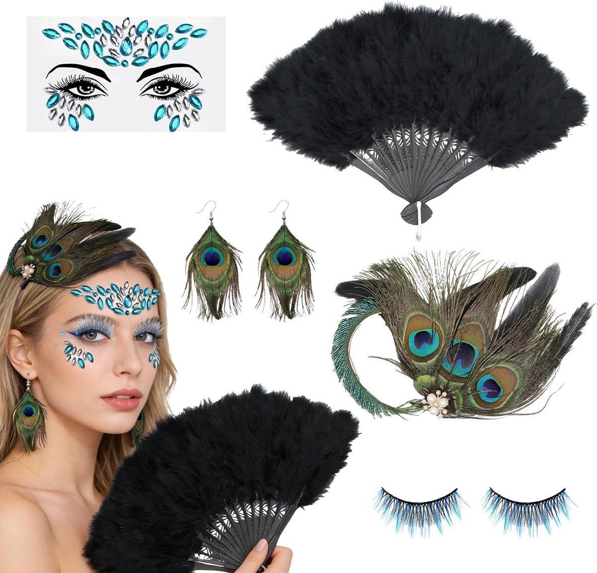 Kostuum voor dames en meisjes met kleurrijke veren voor herfst en carnaval vieren