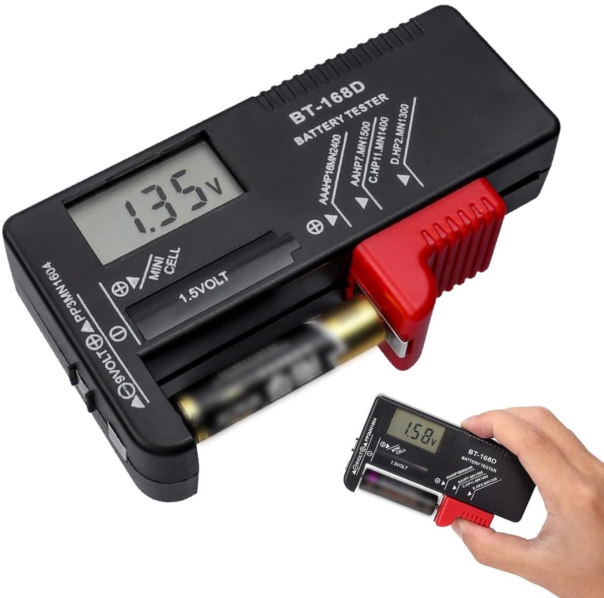 Batterijtester - Zwart - Universeel - Digitale Batterijtester voor AA, AAA, C, D, 9V en Knoopbatterijen