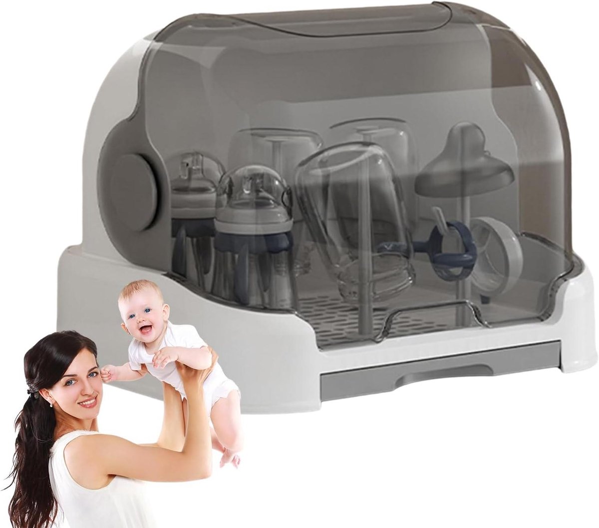Flessen Opbergdoos - Baby Flessenrek - Flessen Organiseren - Afneembare Lekbak - 26.5 cm Hoogte - Grijs
