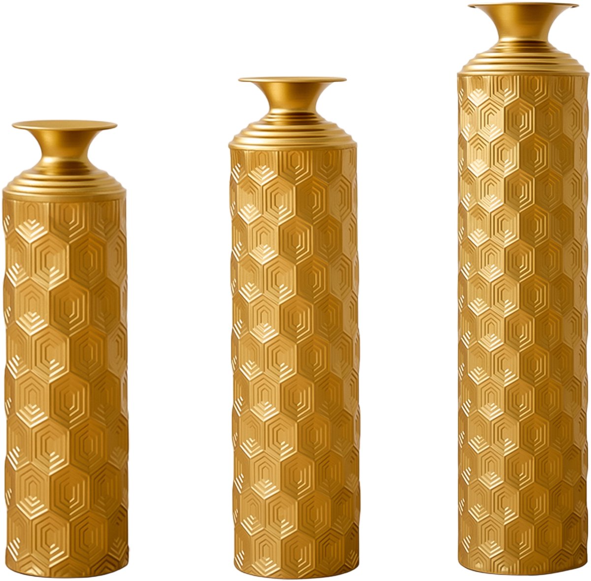 COVREO Vaas set van 3 50, 65 en 85 cm goud metaal, honingraatmotief