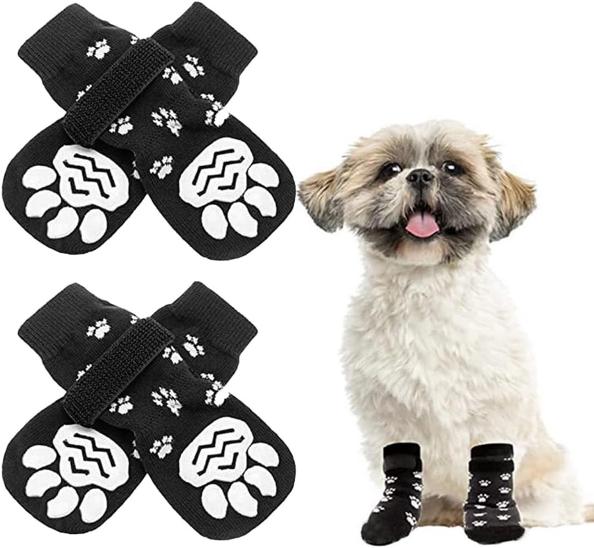 Antislip hondensokken met verstelbare riemen, pootbescherming en rubberen zolen voor honden - Verpakking van 4 stuks