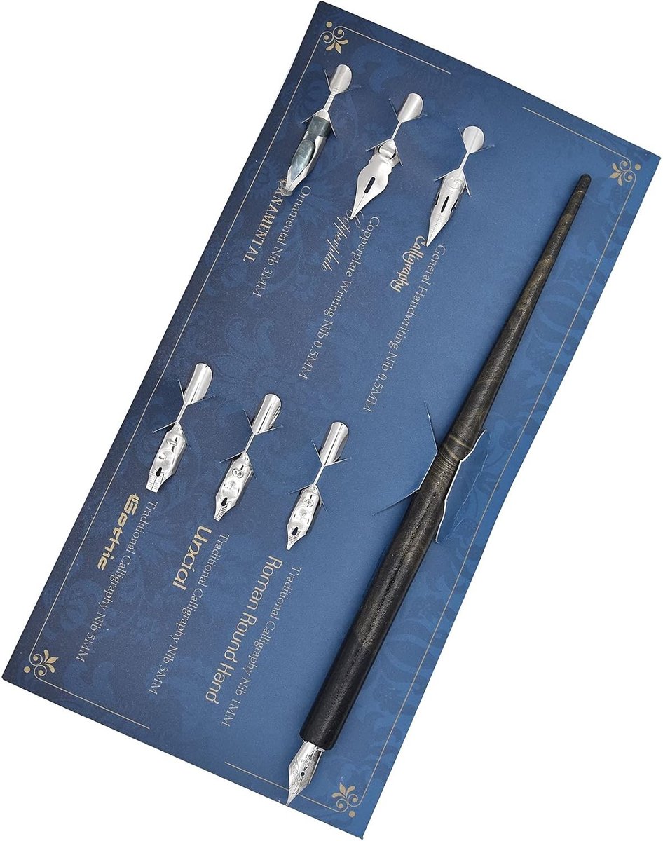 Houten Diptpen Calligraphy Set met Zwarte Inkt en 6 Nibs voor Beginners, Kinderen, Schrijven en Tekenen, Perfect voor Creatieve Projecten