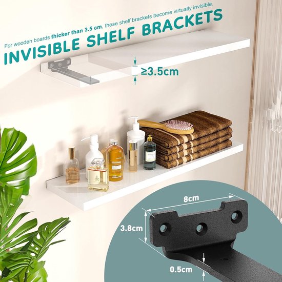 Set van 6 metalen planksteunen 30 cm met schroeven, 70 kg draagvermogen, zwart voor stevige planken — afbeelding 3